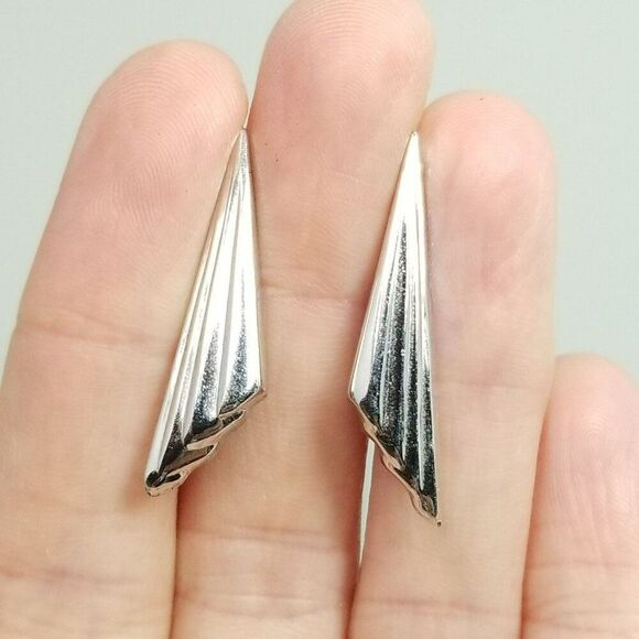 Vintage Sterling Silver Lightweight Triangle Shape Stud Dangle Earrings STG Mark - Picture 1 of 6
